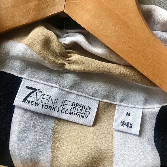 NEW YORK & COMPANY Black White & Beige Vertical Stripes Blouse - Women's Medium - Picture 8 of 9